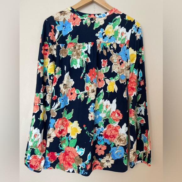 Lauren Ralph Lauren Navy Blue Floral Long Sleeve Blouse Top Size Large - Picture 5 of 13